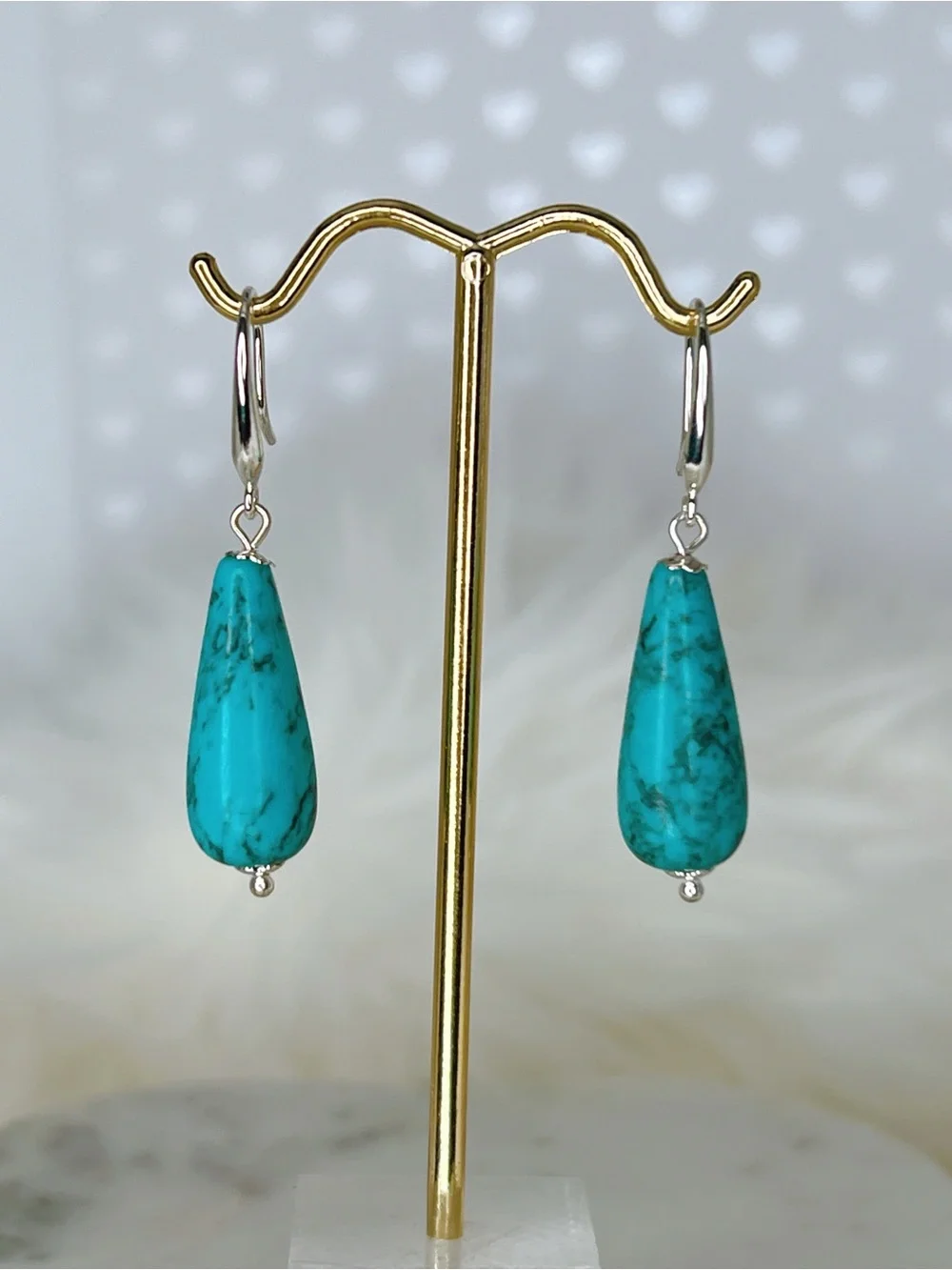 Silver hook Turquoise 1.75” earrings teardrop dangle blue